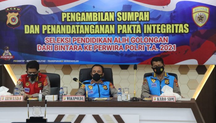Wakapolda Aceh Pimpin Pengambilan Sumpah Dan Penandatangan Pakta Integritas Seleksi PAG