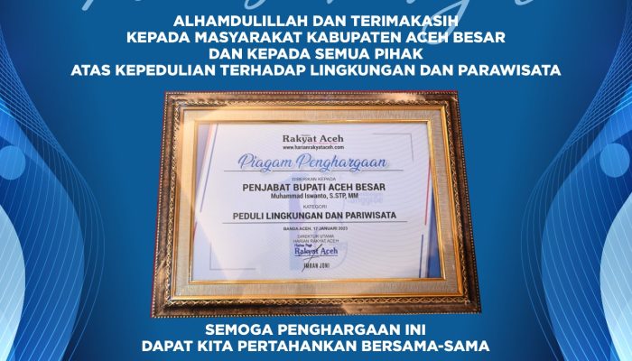 Pj Bupati Aceh Besar Raih Penghargaan Peduli Lingkungan dan Pariwisata