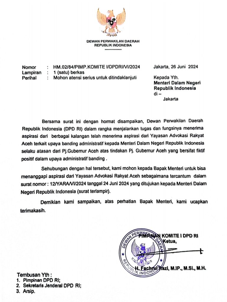 DPD RI minta atensi Mendagri terkait tindakan Pj Gubernur dalam alih kelola Migas di Aceh