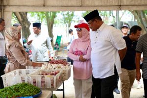 Pj Gubernur Safrizal dan Istri Icip-icip Produk UMKM di Pasar Tani di SHB