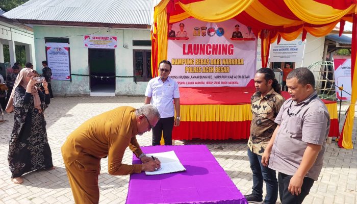 Kesbangpol Aceh Besar Hadiri Lauching Kampung Bebas Narkoba Gampong Krueng Lamkareung 