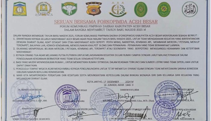 Forkopimda Aceh Besar Larang Rayakan Malam Tahun Baru