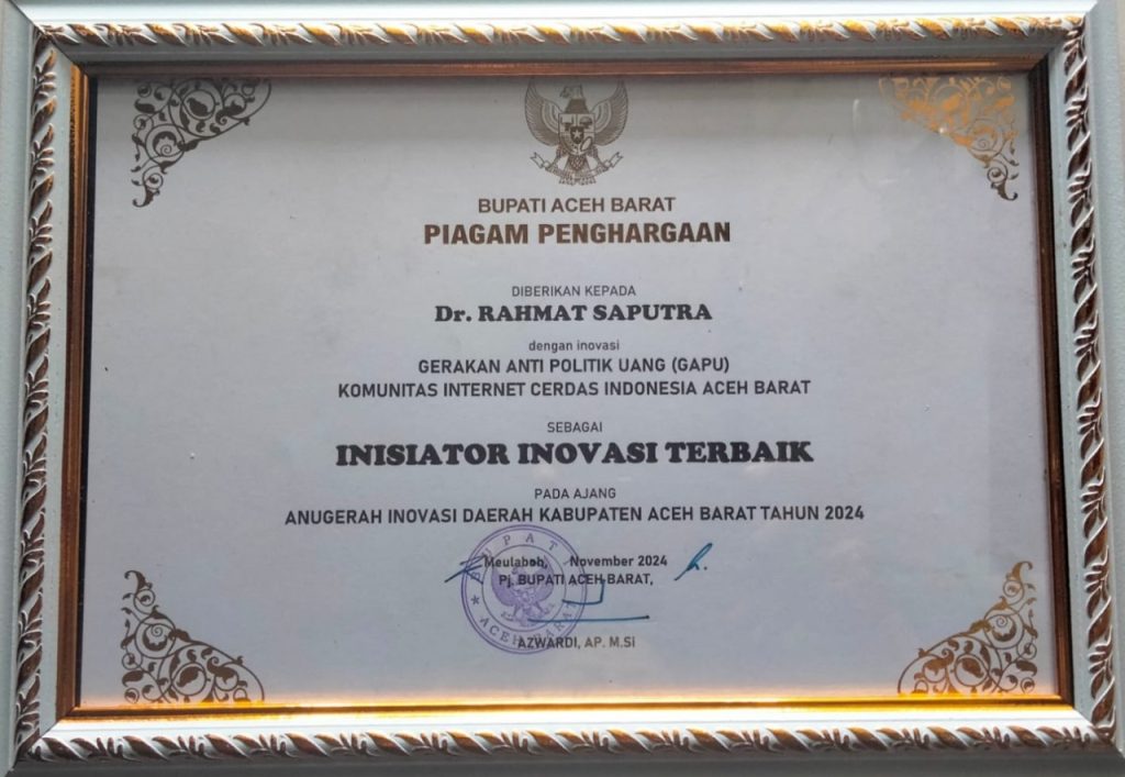 Wakil Ketua HUDA Aceh Barat Raih Penghargaan Inisiator Inovasi Terbaik Tahun 2024