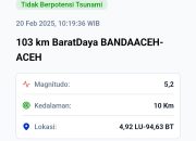 Gempa 5,2 SR Guncang Banda Aceh