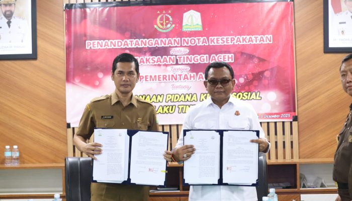 Pemerintah Aceh dan Kejati Aceh Teken Nota Kesepakatan Pidana Kerja Sosial