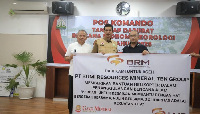 PT Bumi Resources Mineral Tbk Serahkan Bantuan Helikopter untuk Penanggulangan Bencana di Tanoh Gayo