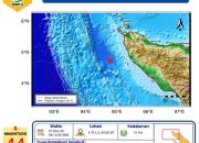 Gempa Magnitudo 4,4 Guncang Laut Calang Aceh Jaya, BMKG Pastikan Tak Berpotensi Tsunami