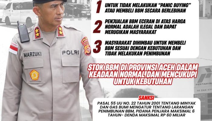 Kapolda Aceh Imbau Masyarakat Tidak Panic Buying, Stok BBM Dipastikan Aman