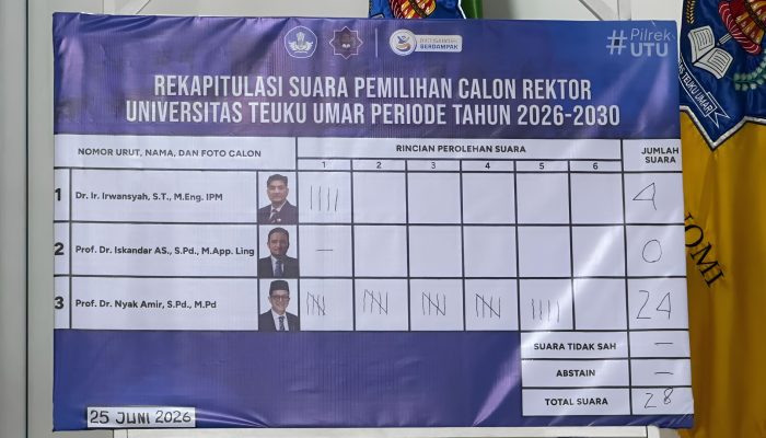 Prof Nyak Amir Terpilih sebagai Rektor Universitas Teuku Umar Periode 2026–2030
