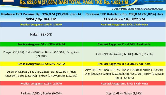 Realisasi Anggaran Tambahan TKD Aceh 2026 Capai Rp 621,96 Miliar, Publik Dapat Pantau Langsung Lewat Portal P2K