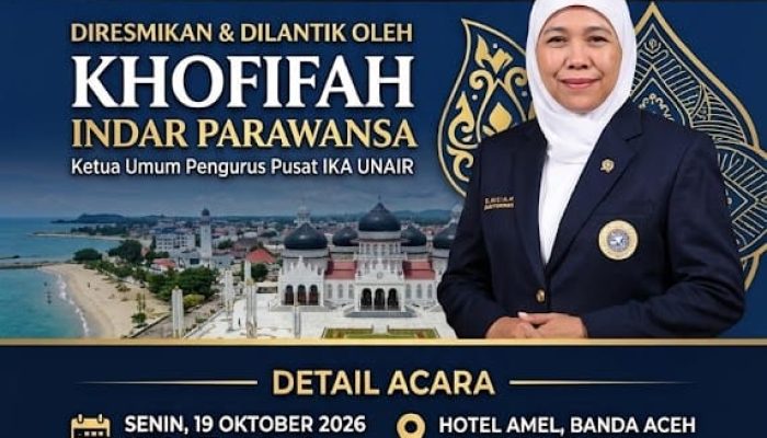 Khofifah Indar Parawansa Lantik Pengurus IKA UNAIR Aceh 2026–2030, Perkuat Sinergi Alumni untuk Pembangunan Aceh